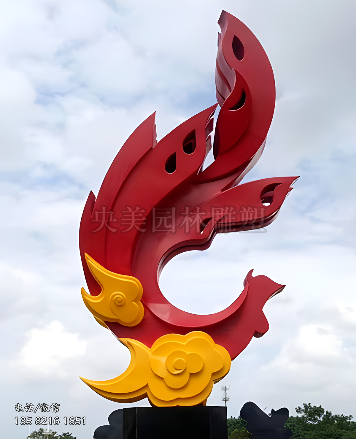祥云、鳳凰不銹鋼抽象景觀雕塑