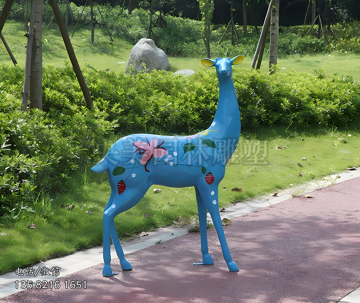 玻璃鋼彩繪藍(lán)色鹿雕塑