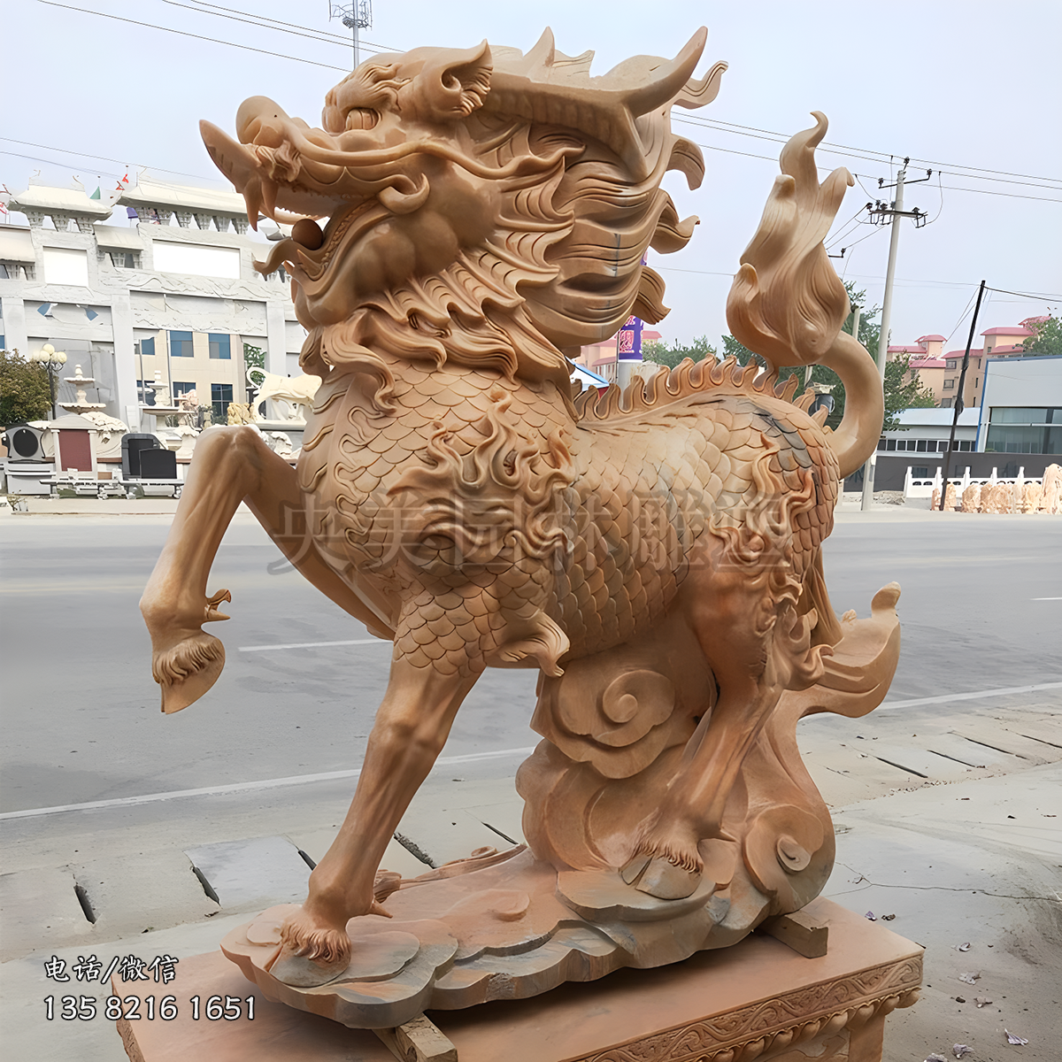 晚霞紅祥瑞神獸麒麟雕塑