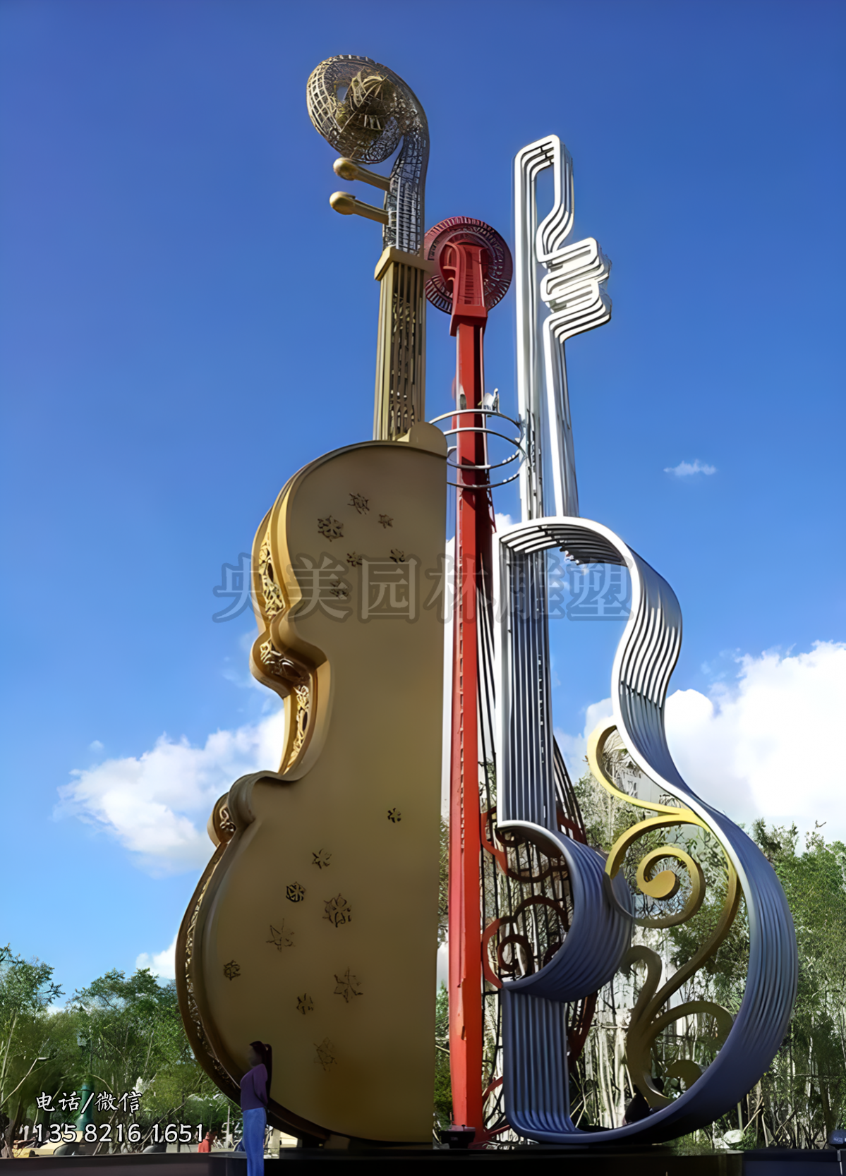 不銹鋼大型大提琴景觀雕塑