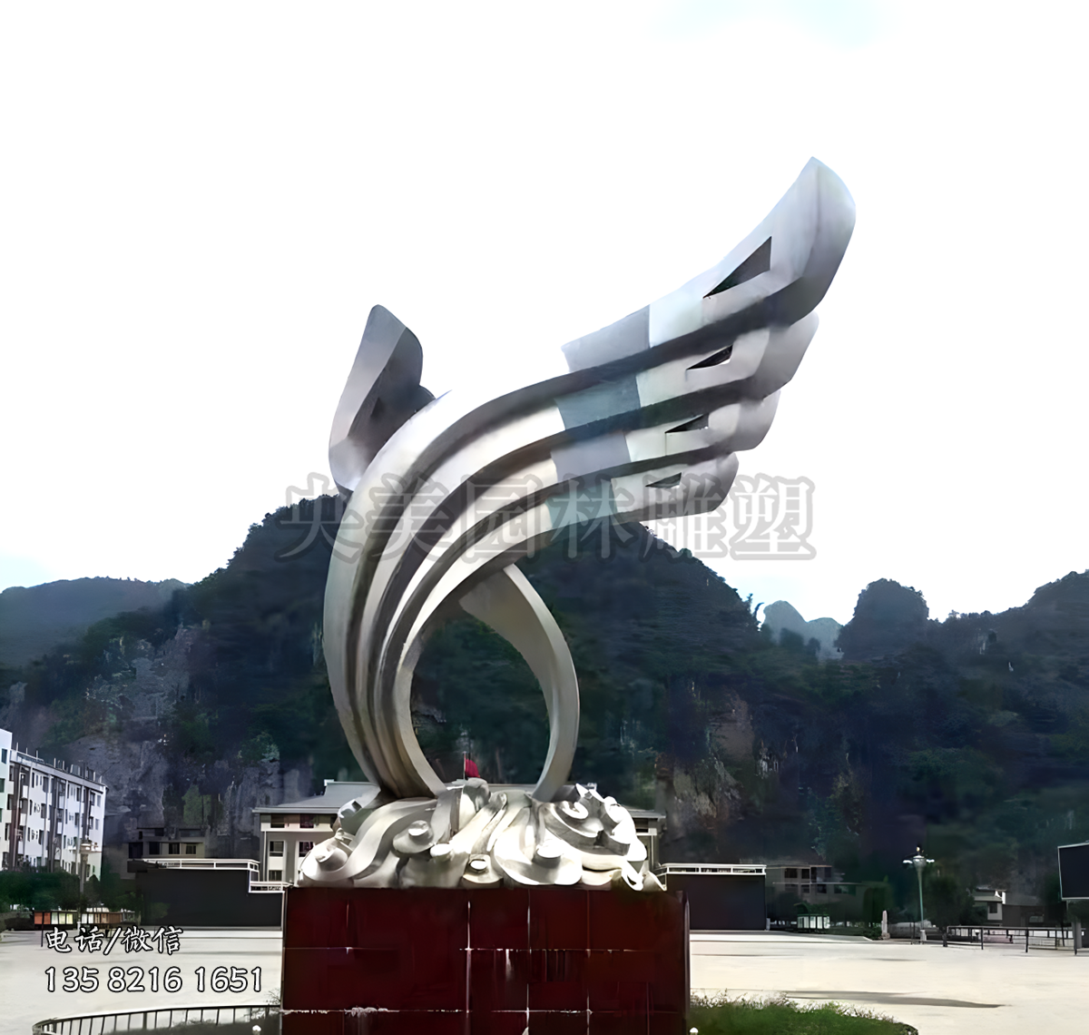 抽象不銹鋼翅膀景觀雕塑