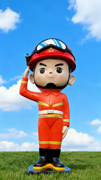 玻璃鋼卡通消防員雕塑 (6)