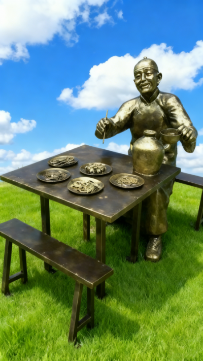 仿銅吃飯人物雕塑