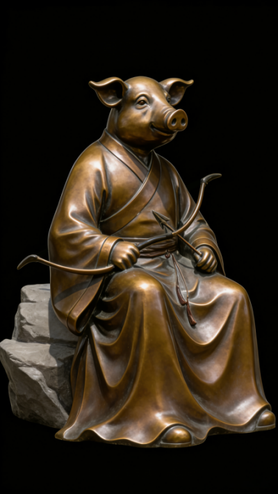 獸首人身鑄銅生肖亥豬雕塑