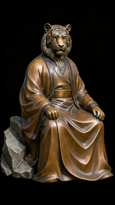 獸首人身鑄銅生肖寅虎雕塑