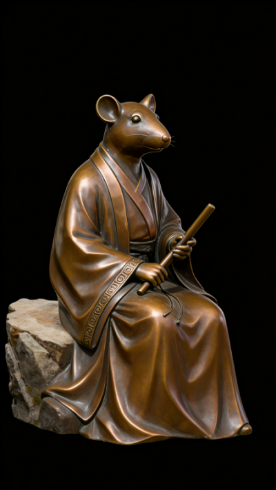 獸首人身鑄銅生肖子鼠雕塑