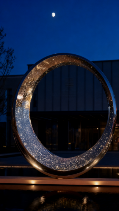 鏤空不銹鋼發(fā)光圓環(huán)雕塑