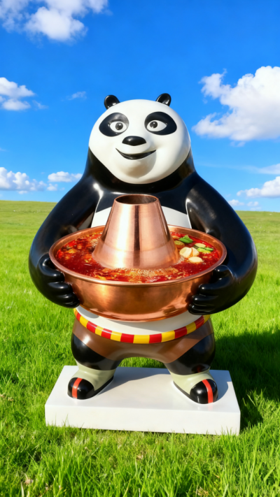 端著火鍋的功夫熊貓迎賓雕塑