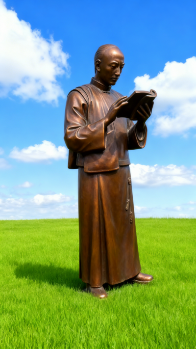 古代看書(shū)人物銅雕塑像