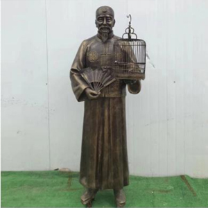 遛鳥 玻璃鋼仿銅人物